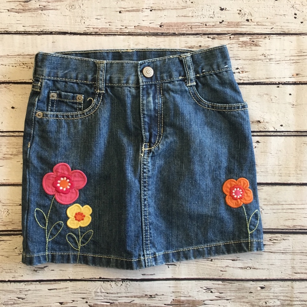 Gymboree Denim Skort with Patchwork Flowers